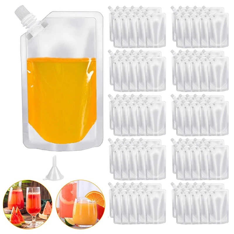 

48pcs Clear Drink Pouches Freezable Juice Liquor Water Bag Portable Reusable Plastic Flask For Cold Drink BBQ Party Drinkware