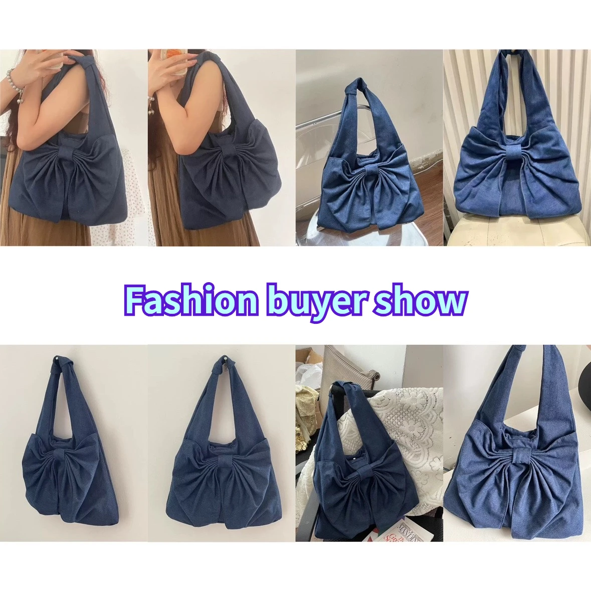 Borsa a tracolla in Denim da donna semplice ed elegante borsa a tracolla per pendolari da donna con fiocco dolce borse sotto le ascelle borse da