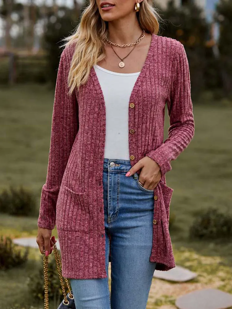 2023 Autumn Long Cardigan Women Button Up Kimono Cardigan Ladies V Neck Knitted Sweater Cardigans for Women