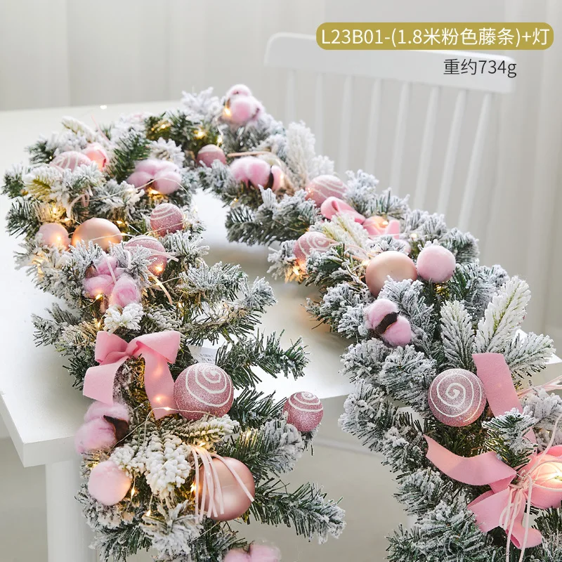 

Christmas Rattan Decorations Flocked Snowflake Rattan Garland Staircase Hanging Greenery Indoor Outdoor Decoration Holiday Gift