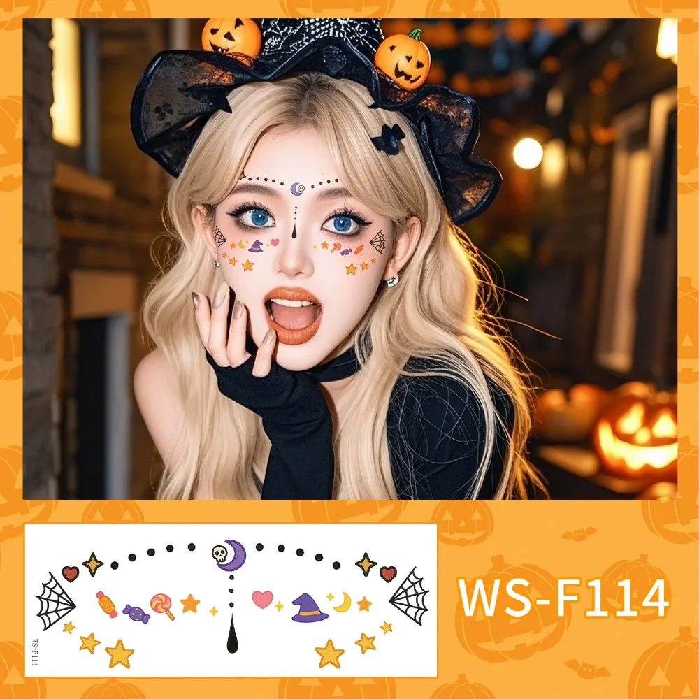 Disposable Halloween Face Tattoo Portable Long-acting Cheek Temporary Stickers Waterproof Transparent Bat Face Stickers Ball
