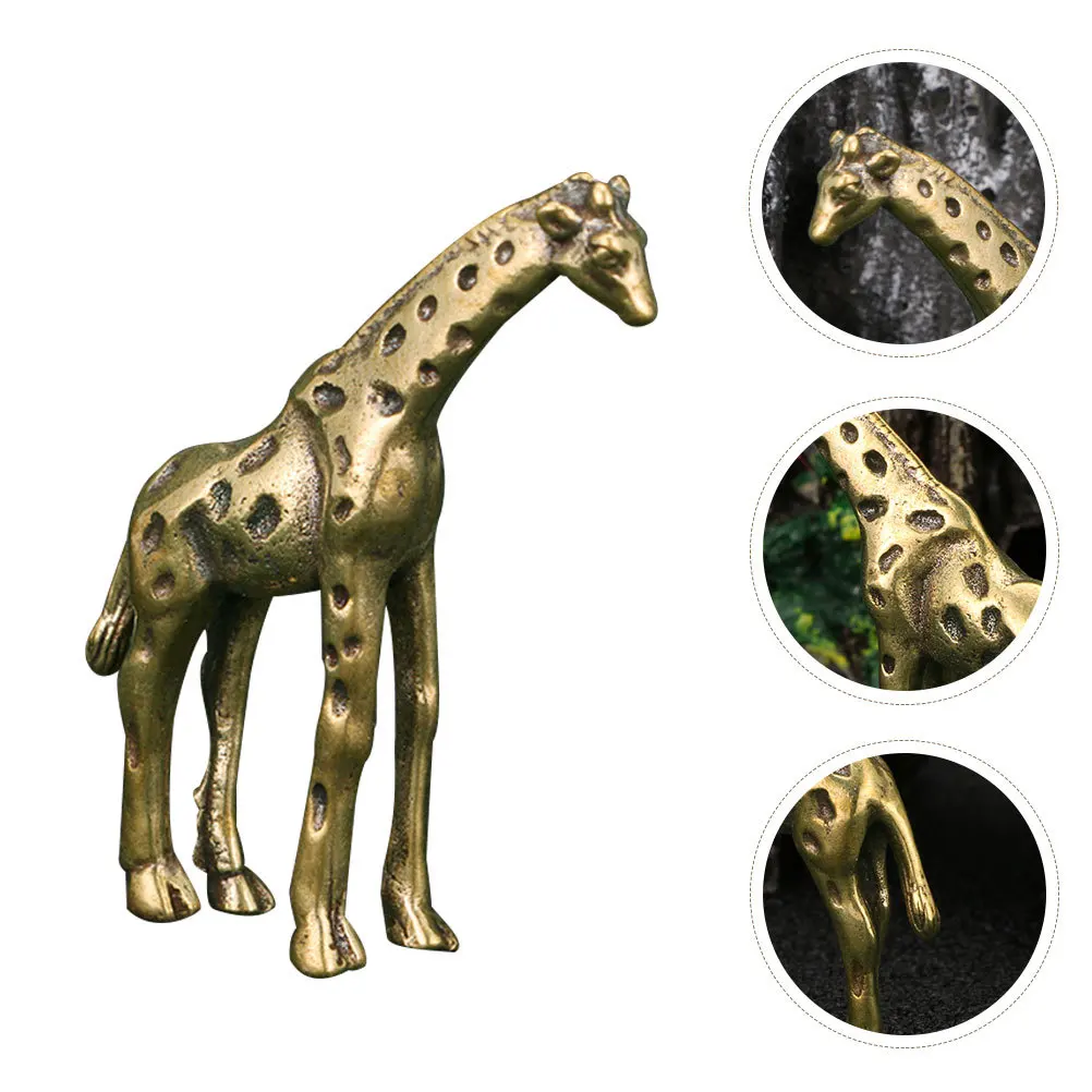 

Brass Giraffe Statue Exquisite Animal Decor for Indoor Desktop Vintage Golden Craft Cabinet Display Small Space-Saving Home