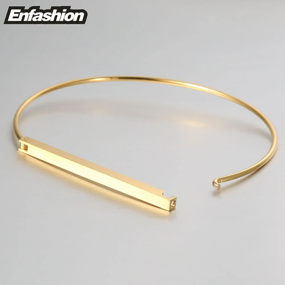 Enfashion Personalized Custom Engrave Name Flat Bar Cuff Bracelet Gold color Bangle Bracelet For Women Bracelets Bangles