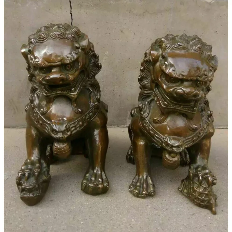 Antique Bronze Door Feng Shui Lion Kung Fu Foo Dog Lion Statue Lion Pair