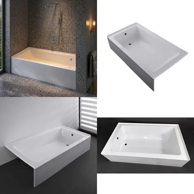 for Niche Modern Acrylic Whirlpool Tub 60x32x14 Inch Single Skirt Apron Portable Indoor Bathroom Soaking Hot Tub