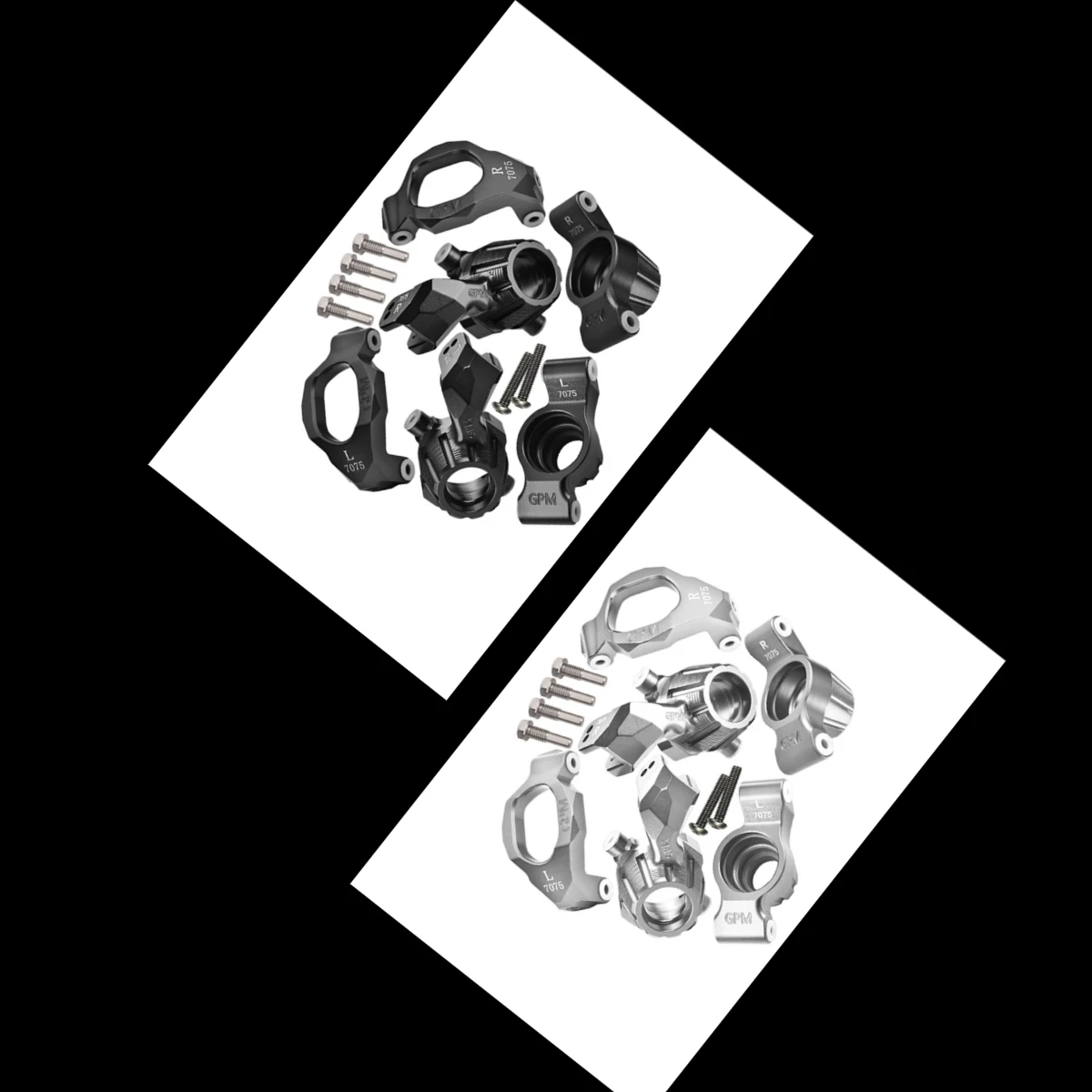 

GPM 1/10 Maxx 1.0/ 2.0/ Maxx Slash 102076-4 For Alu 7075 Front C-Hubs & Steering Blocks & Rear Stub Axle Carriers Set