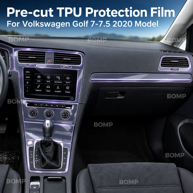For Volkswagen Golf 7-7.5 2020 Model Center Console Interior Film, Clear TPU Paint Protection Film, Car Modification Accessory