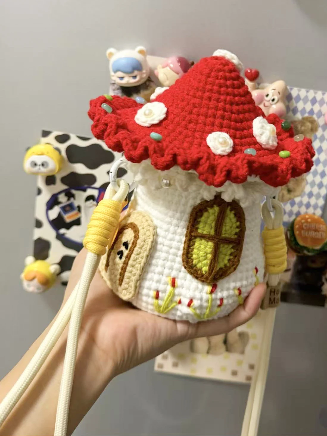 handcrafted-mushroom-bag-diy-knitting-material-kit-yarn-slant-cross-single-shoulder-bag-women's-time-killer-stress-reliever