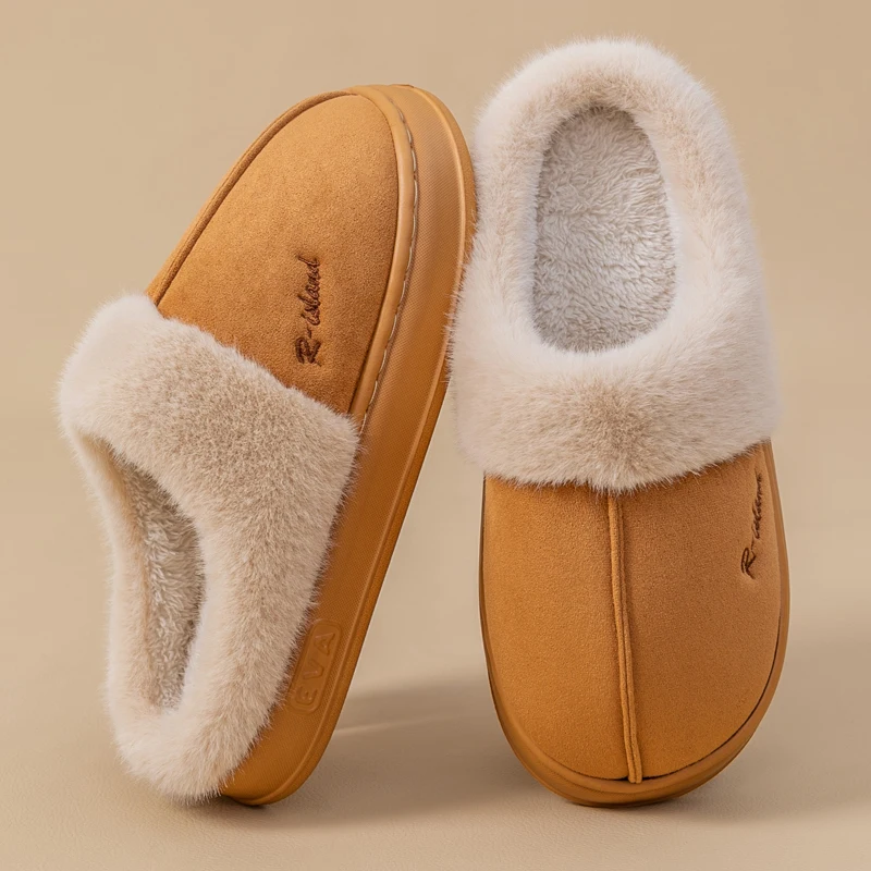 Comwarm Fashion Women Fuzzy Slippers Winter New Fur Collar Slippers Soft Sole Fluffy Home Cotton Shoes Platform Plush Slippers