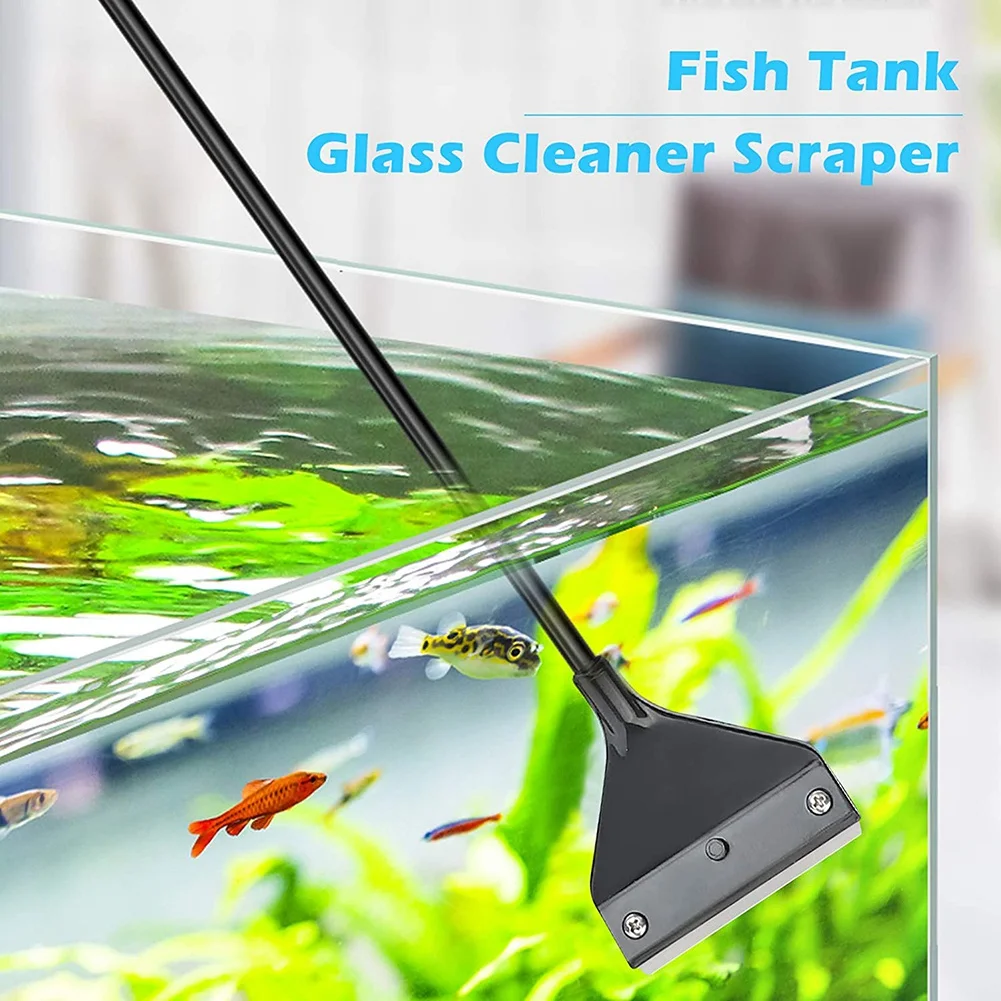 Aquarium Algae Scraper Fish Tank Cleaner Maintenance Glass Cleaner Scraper with Extension Rod and 10 Blades