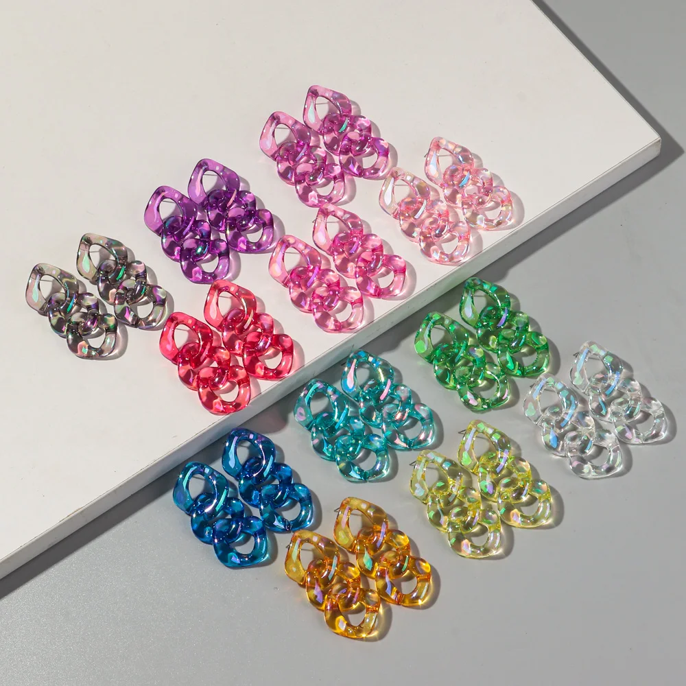 4 teile/satz Schillernde Acryl Kette Halskette für Frauen Neue Transparente Quadratische Link Aussage Ohrringe Armband Halsband Schmuck Sets – Detail 14
