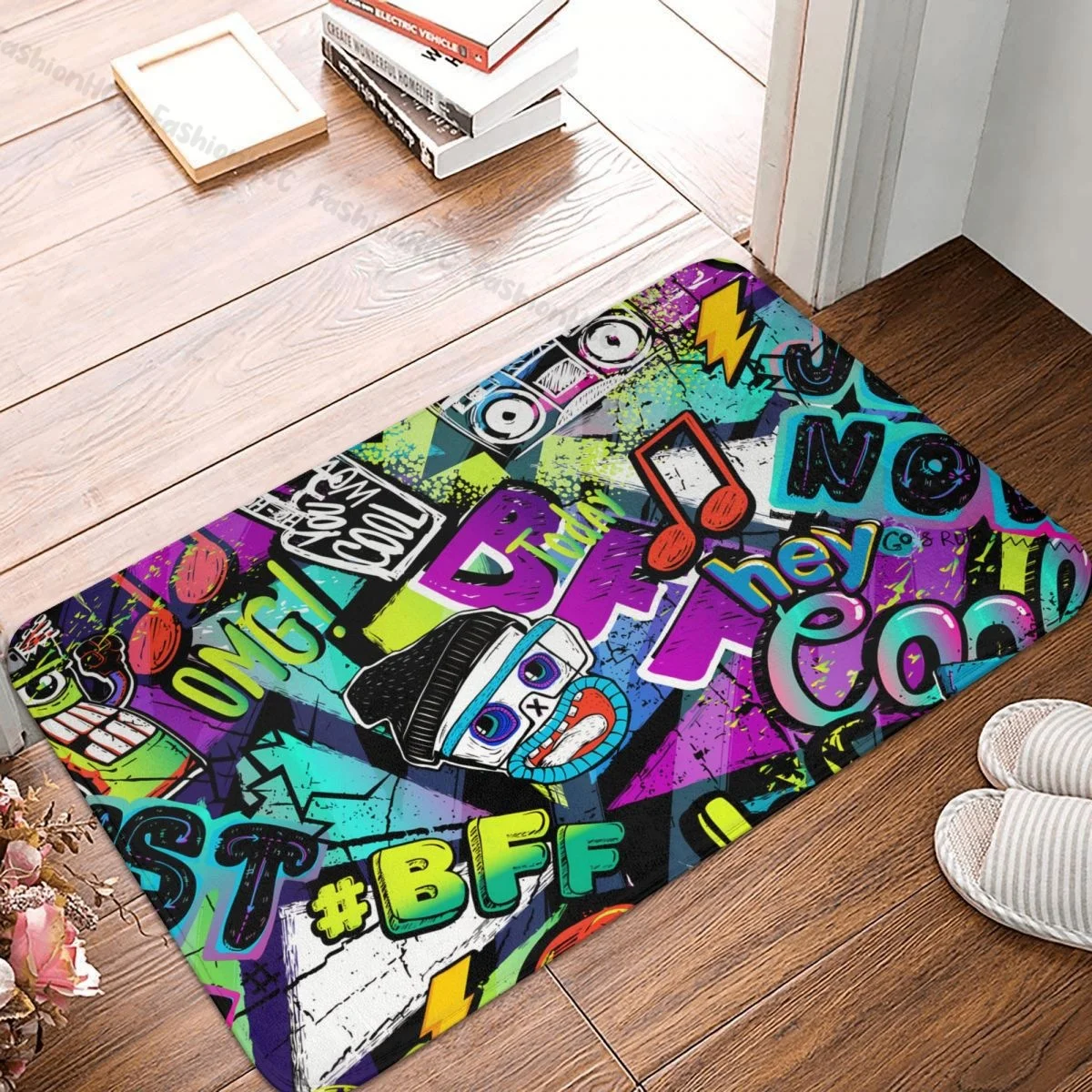 Graffiti Art Pattern Non-slip Doormat Cartoon Textile Clothes Wrapping Paper Bath Kitchen Mat Outdoor Carpet l Pattern Decor