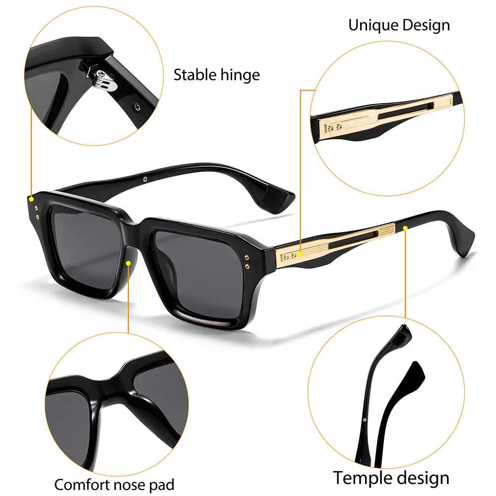 CATERSIDE Retro Quadratische Metall-Sonnenbrille für Männer, Modische Damen-Sonnenbrille, Outdoor-Reise-Fahrbrille, Dekorative Brille, UV400 – Detail 2