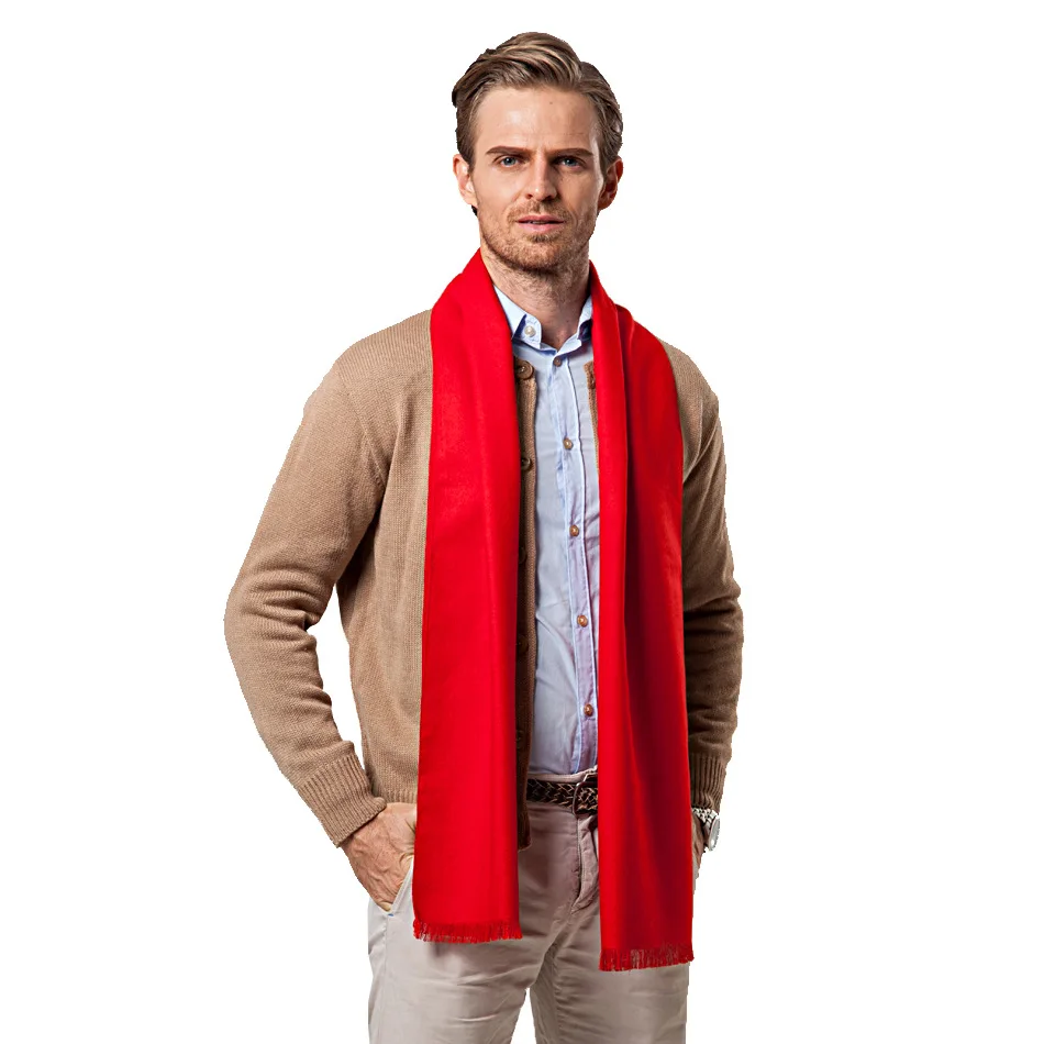 Solid Color Red Luxury Brand Cashmere Scarf for Men Winter Warm Neckerchief Male Business Scarves Long Pashmina