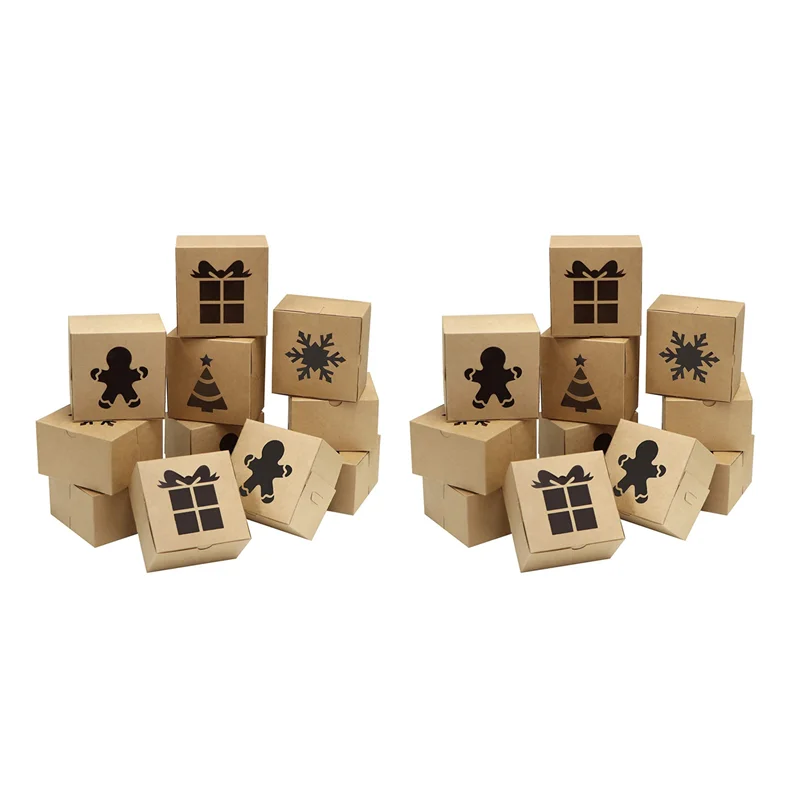 AT29-60 Kraft Cardboard Bakery Cookie Boxes Set 4X4X2.5Inch Auto-Popup For Christmas Cupcakes, Cookies, Brownies, Donuts