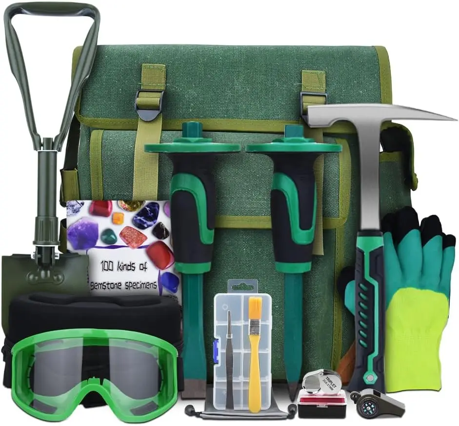 

16-Piece Rock Hammer Kit with Backpack, Ideal for Beginners in Rock Hunting and Gold Mining