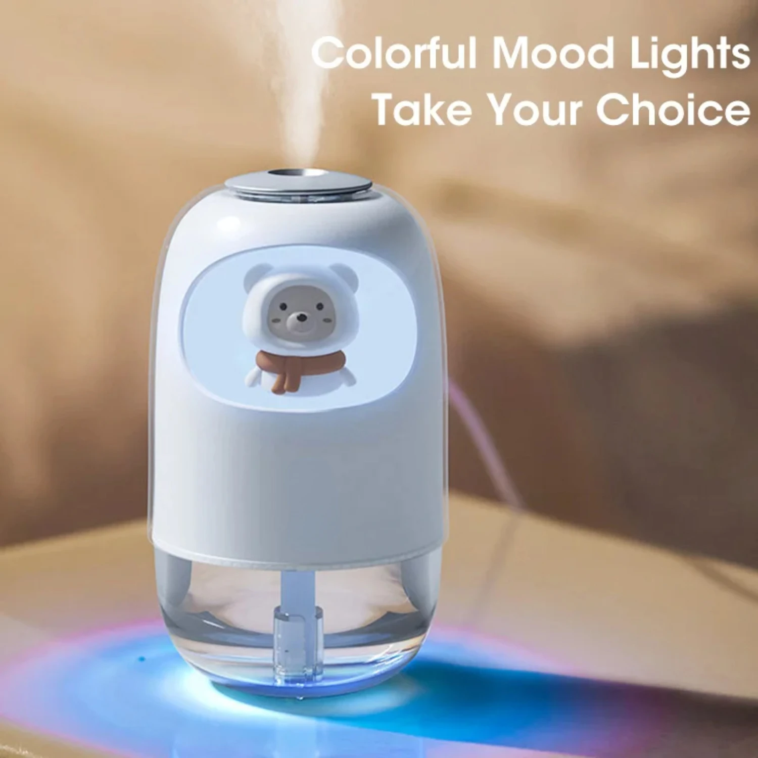 Humidificador Mini Humidificador USB Luz de Ambiente Silencioso y Portátil Escritorio Pequeño Aromaterapia Lindo Mascota