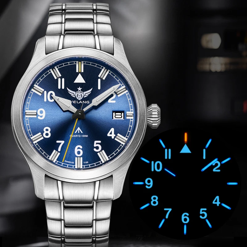 

Брендовые мужские кварцевые часы YELANG, 42 мм, швейцарский механизм Ronda 715, 10-летний срок службы литиевого аккумулятора, водонепроницаемые часы для дайвинга, 100 м, светящиеся часы Reloj V1021