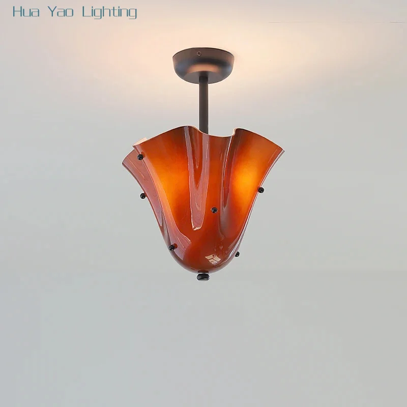 French Retro Skirt Styling Glass Lampshade Creative Dining Room Bedroom Lamp Entrance Atmosphere Ceiling Chandelier Lamp