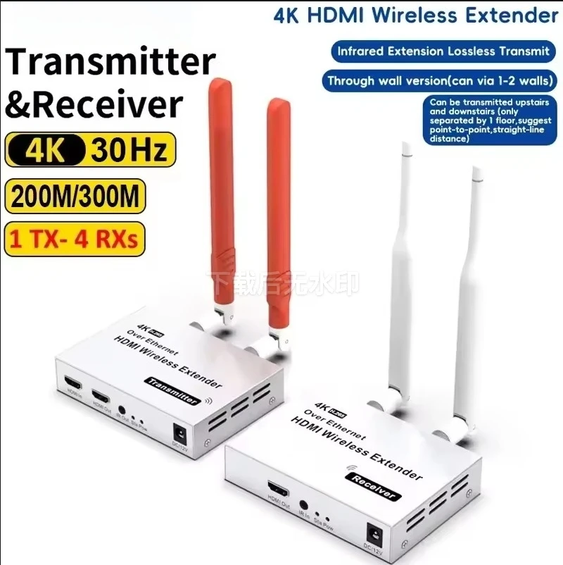 4K 200M/300M 5.8GHz Wireless HDMI Transmitter Receiver Extender 1 TX-4 RX Audio Video Extender HDMI Loop-Out For TV Box