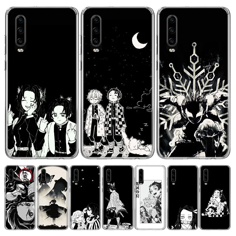 Black White Demon Slayer Case Phone Cover for Huawei P30 Lite P40 P20 P10 Mate 10 20 Pro P Smart Z 2019 Y5 Y6 Y7 Y9S Trend Funda