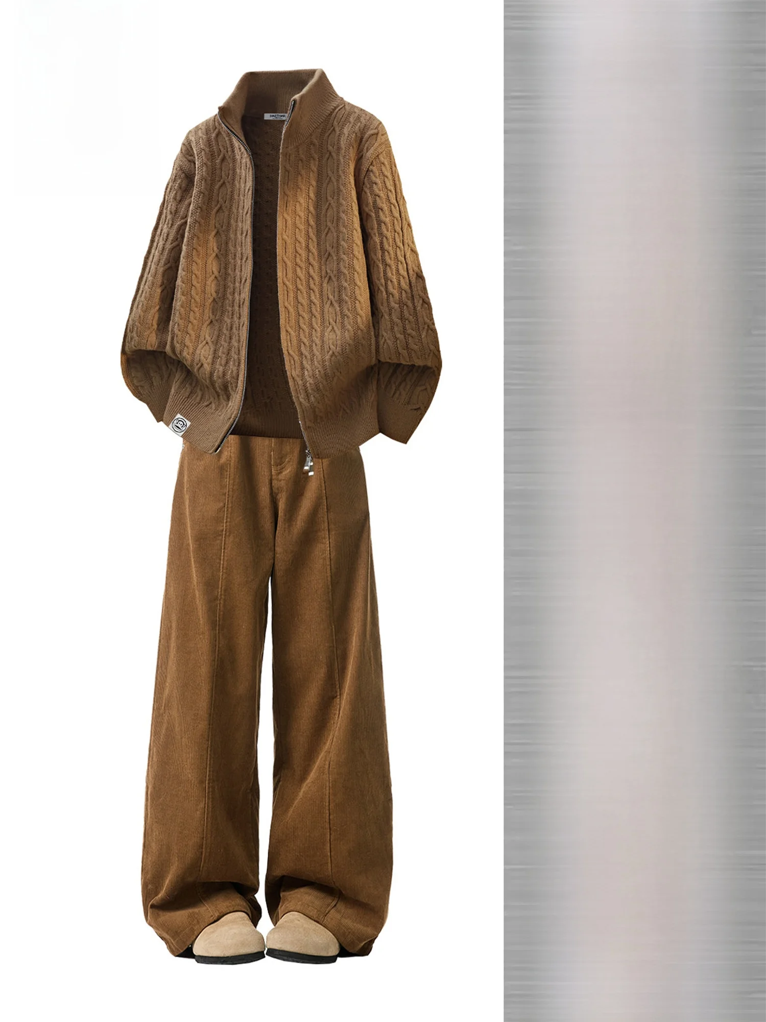 

Комплект мужской спортивной одежды Paul Frank: винтажный свитер с узором «твист», вельветовые повседневные брюки, длинный рукав, полиэстер, молодежный стиль