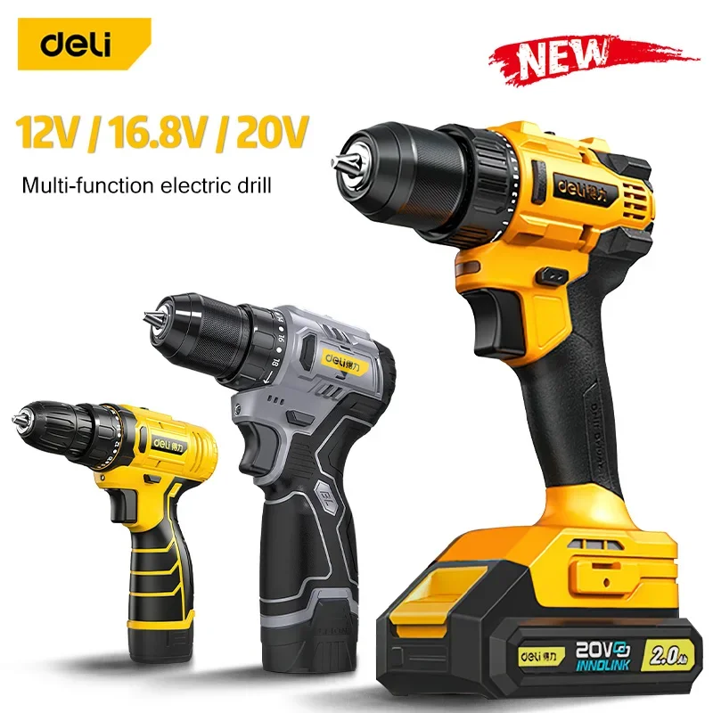 Deli Cordless Drill Electric Screwdriver Mini Wireless Power Driver DC Lithium-Ion Battery Power Tools 12V/16.8V/20V