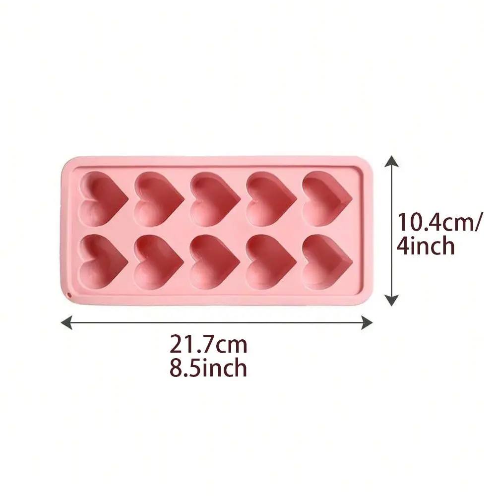 1 piece of pink love ice grid with 10 holes, Valentine\'s Day heart-shaped ice grid mold, silicone ice mold