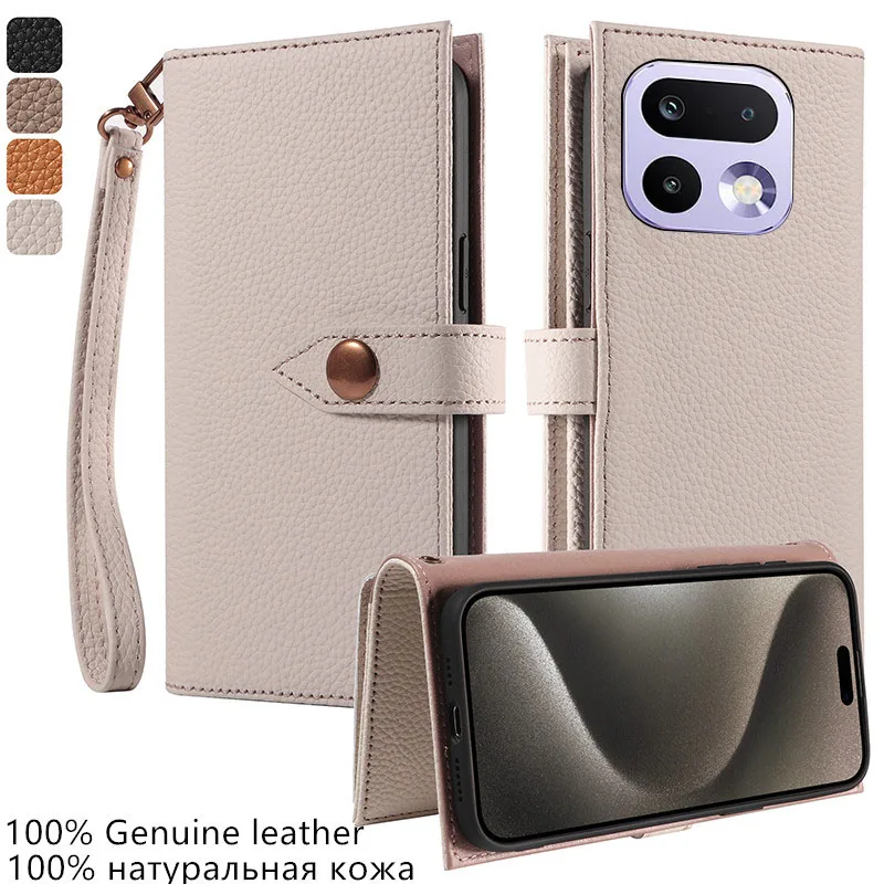 

100% Genuine leather card slot wallet Cover For Realme 16 15 14 Pro Lite Pro+ 15T 14T 14X Magnetic button shockproof phone Case
