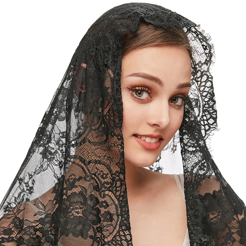 Mạng che mặt nhà thờ Mantilla Latin Mass Veils Thiết kế ren hoa để che đầu cho Nhà nguyện Công giáo Thêm sức và Rửa tội