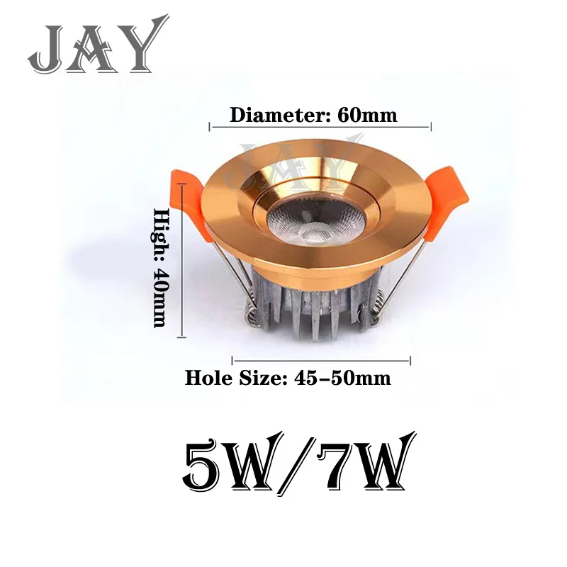 Miniaturowa oprawa sufitowa LED, mały reflektor, otwierany otwór, 45mm, złota, 5W/7W, szafka do wina, lekka, mała oprawa