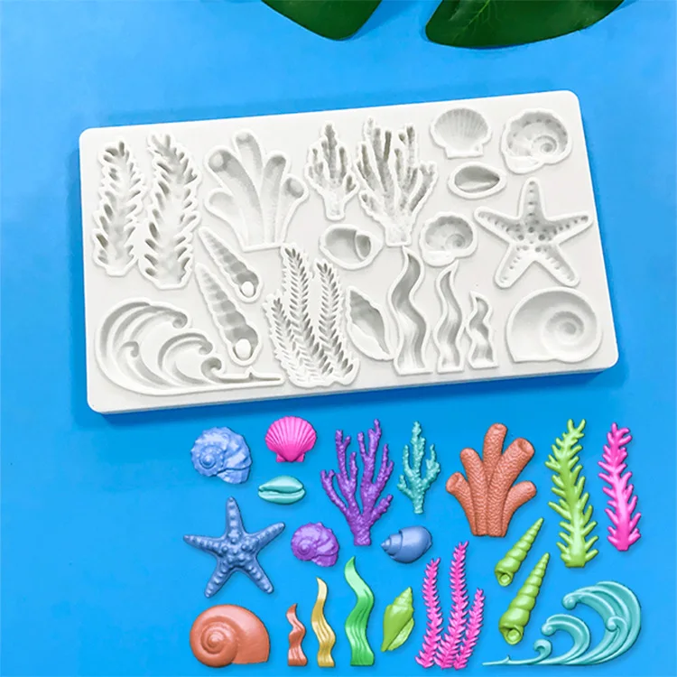 Ocean Mold Starfish Seahorse Seaweed Mermaid Tail Conch Fondant Mold Coral Epoxy Mold Cake Decoration Accessories