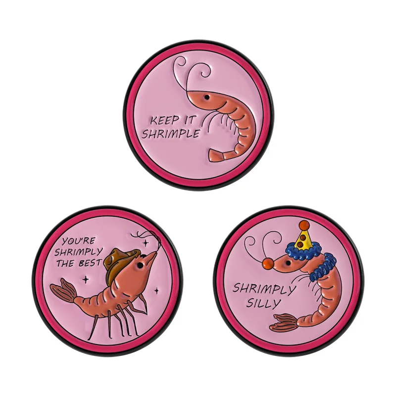 Fun prawn-shaped badges, creative letter series alloy pins, accessories for clothing and bags, gifts for friends
