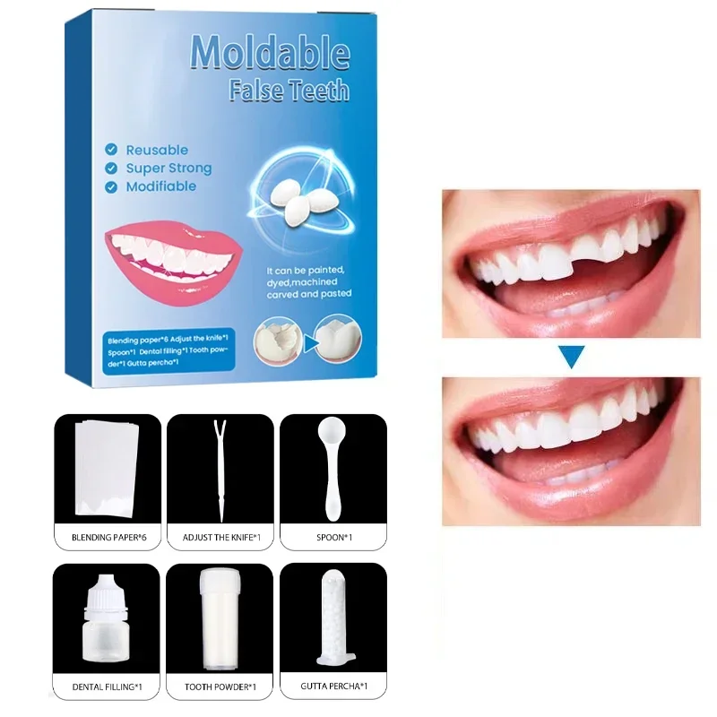 Temporary Tooth Repair Kit False Teeth Solid Glue Denture for Missing Broken Teeth Moldable Tooth Filling False Teeth Tools