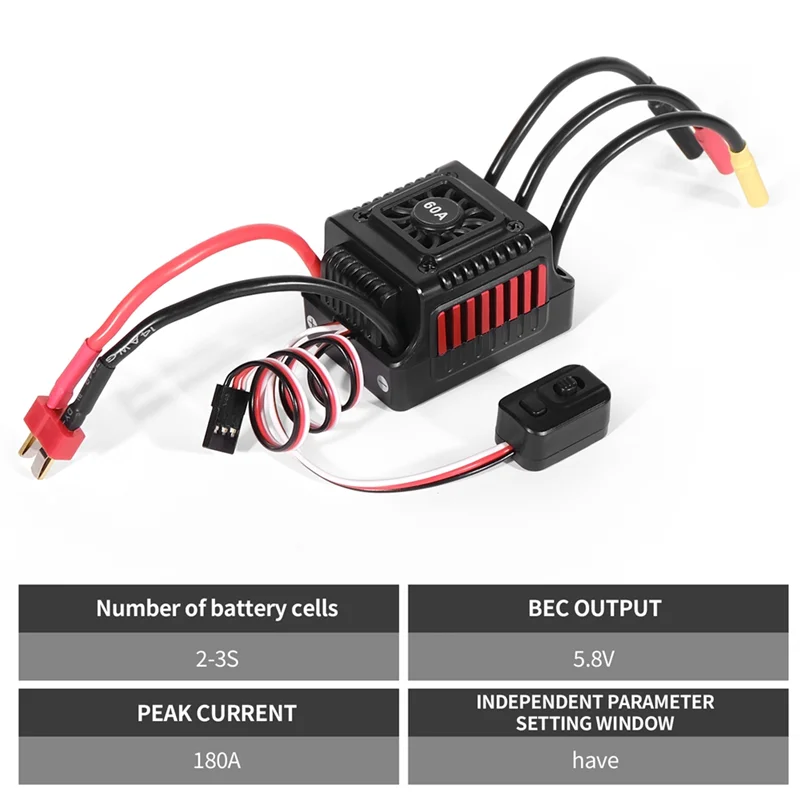 

AB46-WSDT-60A RC Sensorless Brushless Waterproof 60A ESC Suitable For 1/10 RC ,Compatible With Various Brushless Servos