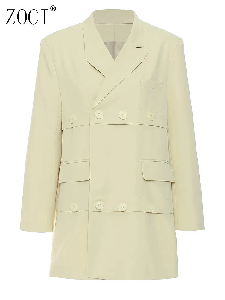 

ZOCI женский желтый блейзер на пуговицах неправильной формы, большой размер, новый свободный пиджак с лацканами и длинными рукавами, модная весна-осень 2021, новинка FC1323