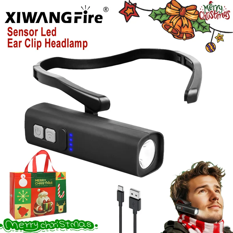 

Беговой налобный фонарь с зажимом для ушей, индукционная перезаряжаемая светодиодная фара, водонепроницаемый налобный фонарь без помощи рук для езды на велосипеде, рыбалки, пешего туризма