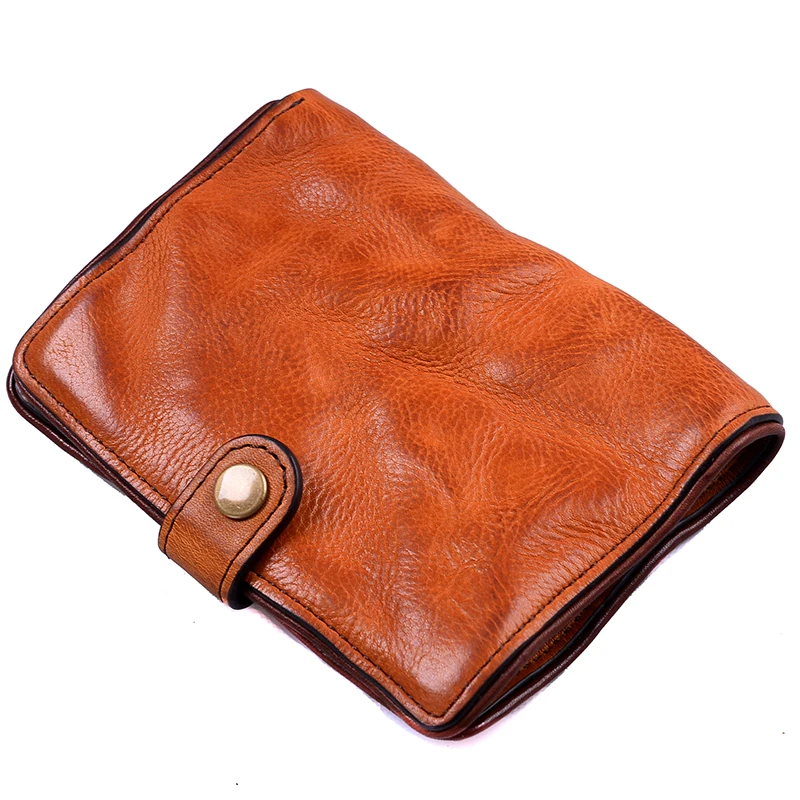 2025 new genuine leather Men's Wallets Clip Card Holder Purse Handmade Retro Short  Wallet Vertical Section Youth