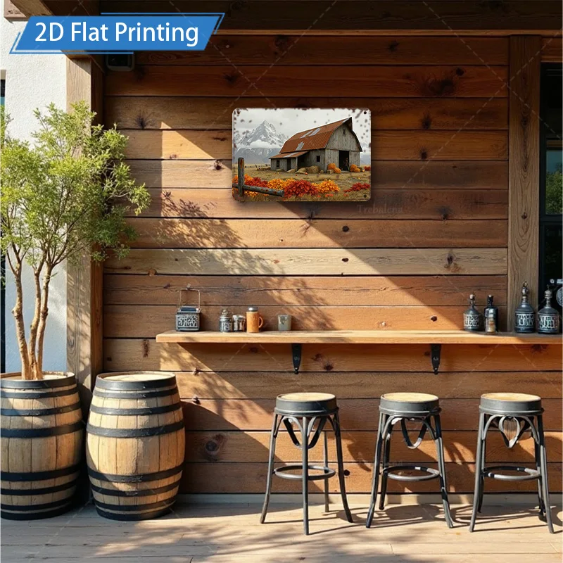 1pc 8x12inch Metal Sign Rustic Barn with Mountain View Metal Sign, Vintage Farmhouse Decor Art