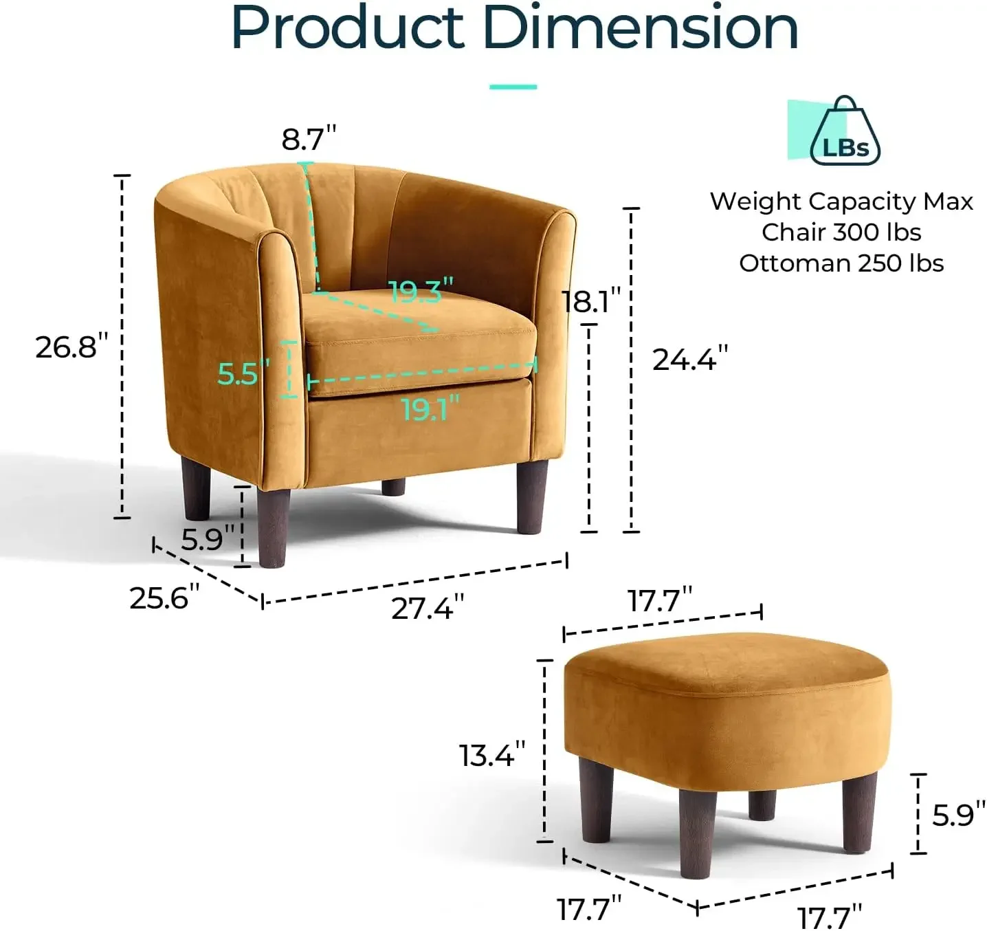 Silla de terciopelo con otomana, sillón de lectura cómodo y moderno, color amarillo, para sala de estar, sala de estudio y oficina