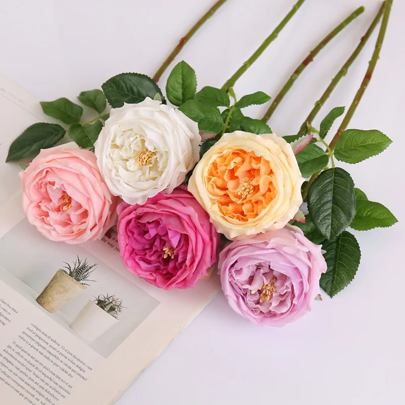 

5Pc Artificial Moisturizing Austin Rose Real Touch Fake Flower Rose Wedding Bridal Holding Bouquet Paryt Home Decor Rose Flowers