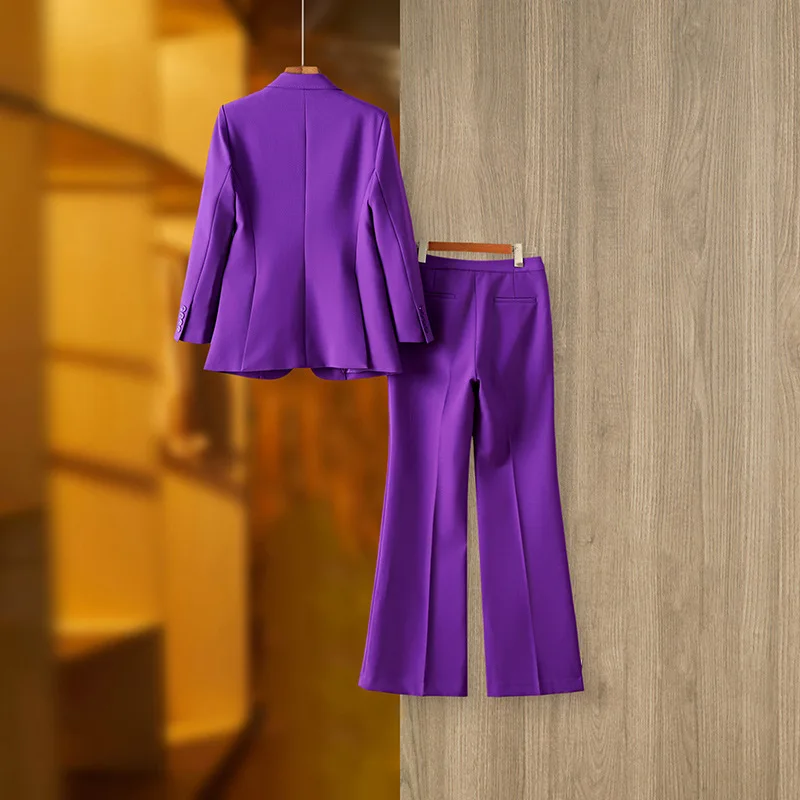 Spring and autumn purple Blazer trousers two-piece beaded craft trousers commuting professional fashion two-piece female