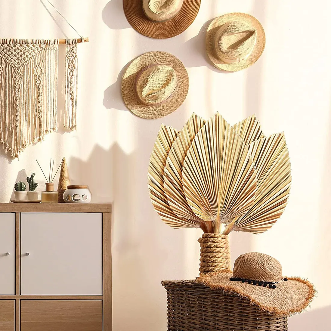 5 Stuks Natuurlijke Gedroogde Palmbladeren Tropische Gedroogde Palmfans Boho Droge Bladeren Decor Voor Thuis Keuken Bruiloft