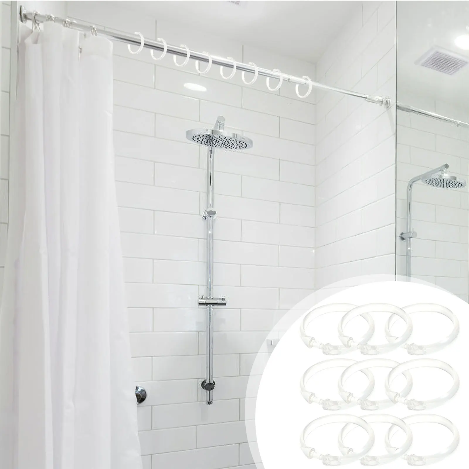 

12Pcs Shower Curtain Rings Plastic PP Material Smooth Surface Easy to Use for Bathroom Shower Curtain Rings