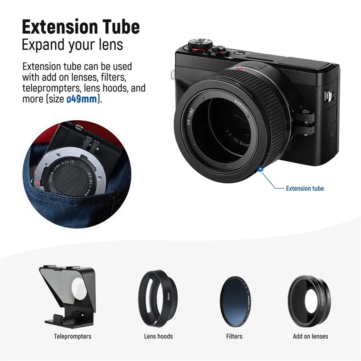 

2 in 1 Wide Angle & Macro Additional Lens for G7X Mark III Camera 18mm HD Wide Angle+10x Macro Additional Lens