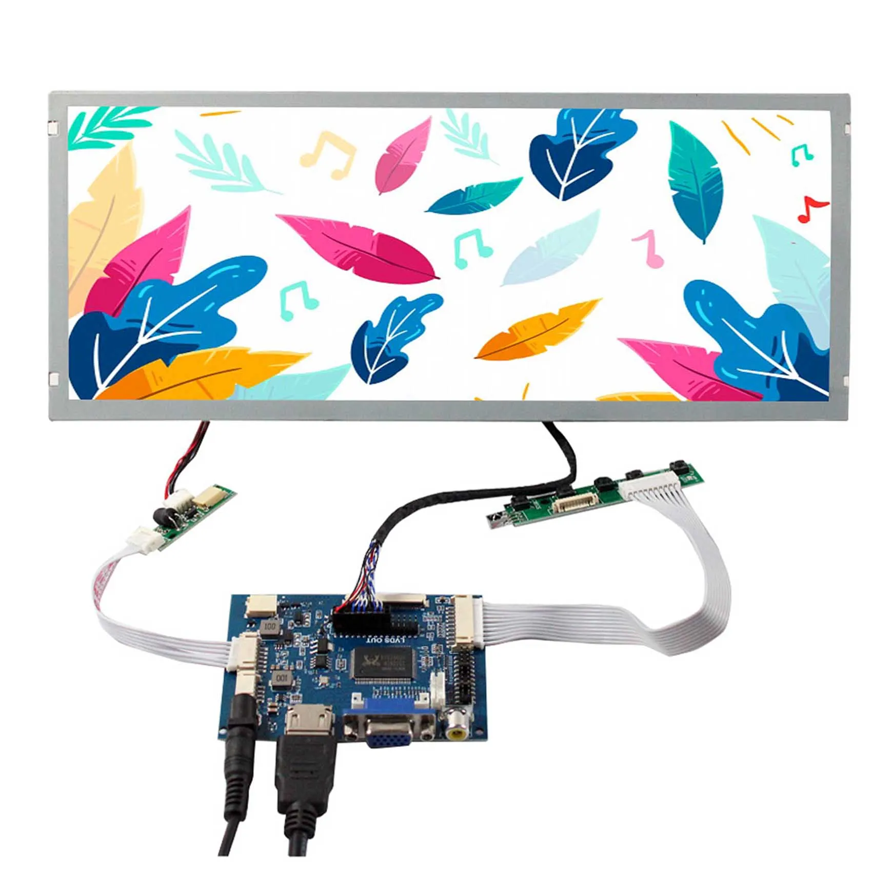 Hd-Mi Vga Av1 Av2 Development Board Digital Signage And Displays 1280x480 12.3inch Lcd Display Screen Bar Lcd Display