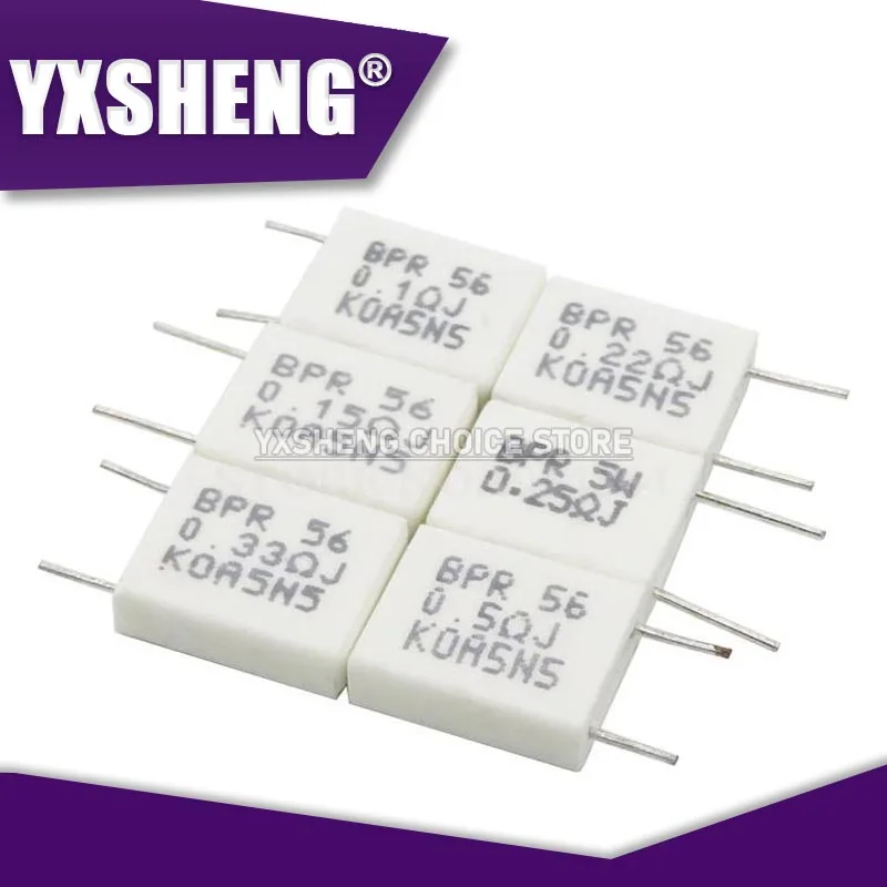 10PCS BPR56 New Non-Inductive Ceramic Cement Resistor 5W 0.001 0.1 0.15 0.22 0.25 0.33 0.5 Ohm 0.1R 0.15R 0.22R 0.25R 0.33R 0.5R