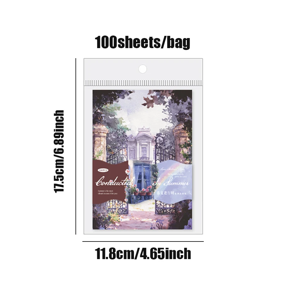 100sheets/bag Sheng Summer Is in Progress Summer Themed Material Paper DIY Handbook Collage Greeting Card Envelope Glasses