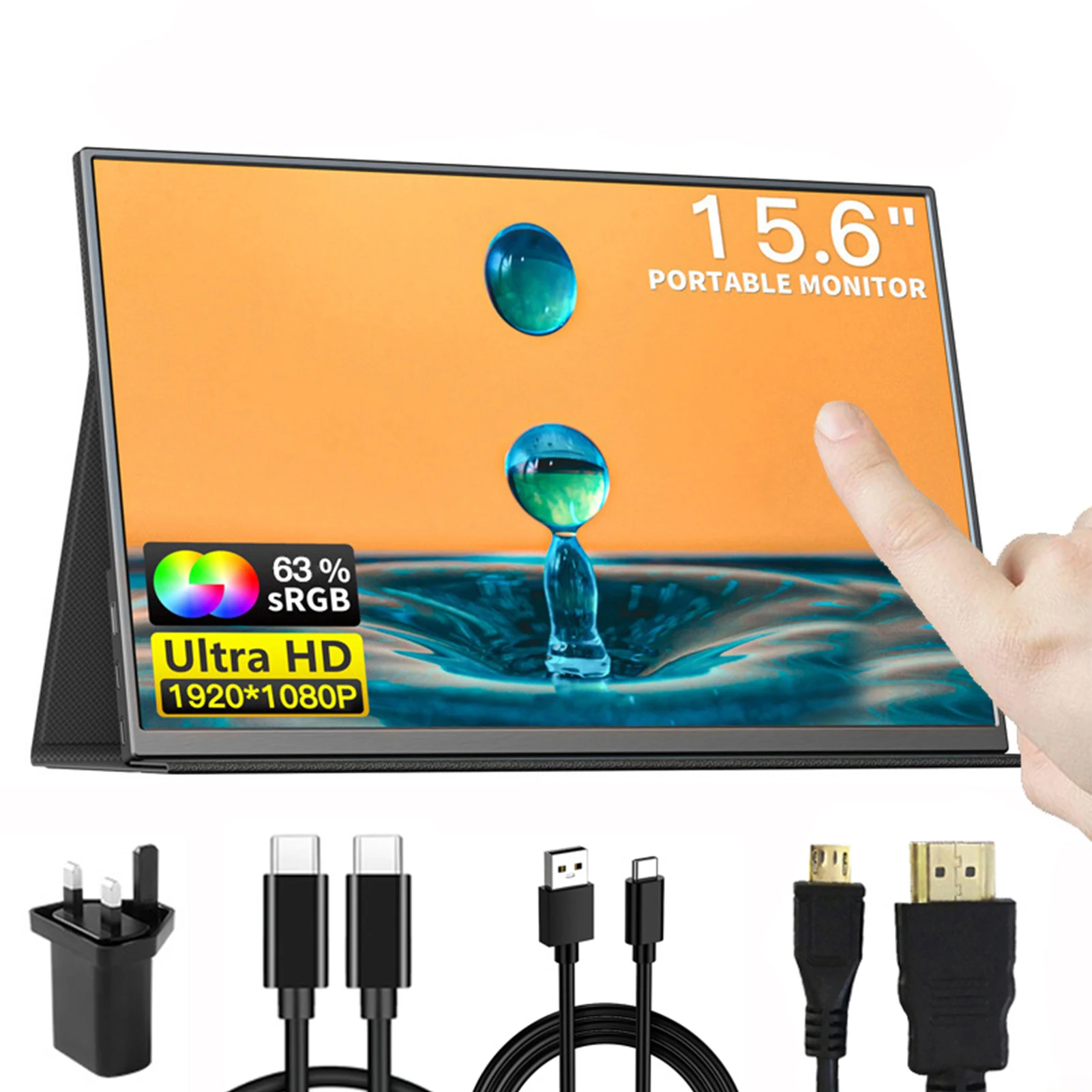 15.6 inch Portable Car Monitor FHD 1080P with HDMI USB-C Second Monitor Extended Display for PC Laptop Mac Switch Xbox PS4/5