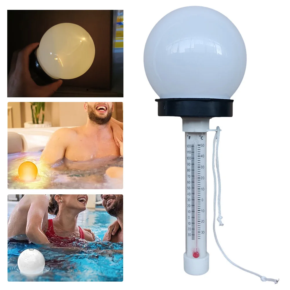 Floating Pool Thermometer with Solar LED Light Waterproof Wireless Pool Thermometer Multifunction for Swimming Pool Bath Tub